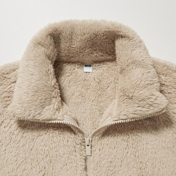 UNIQLO Fluffy Fleece Teddy Full Zip Jacket Cream Natural X-Small - Picture 3 of 12